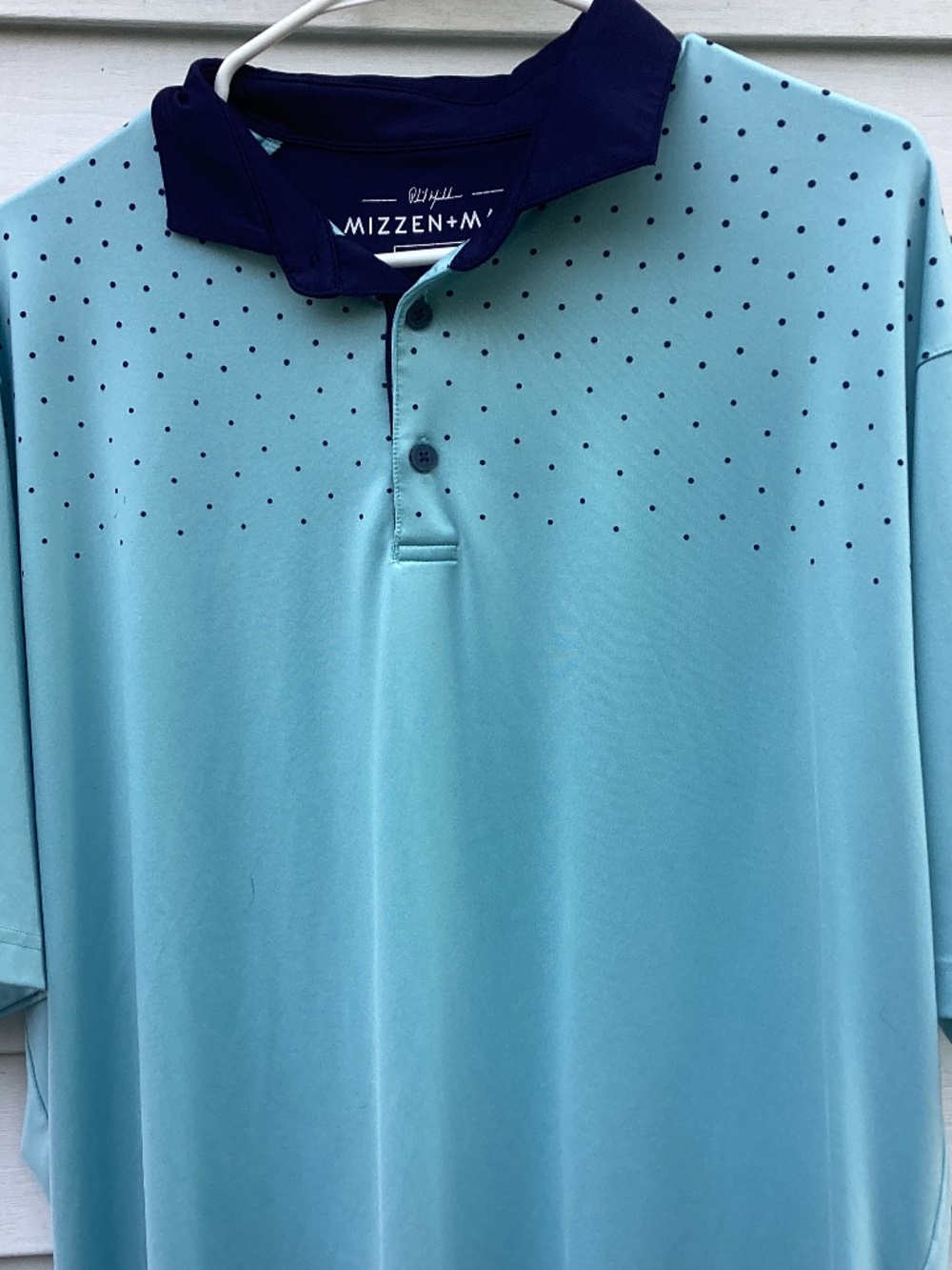 Mizzen+Main  Mens Golf Polo Shirt XL Blue Polka Dots Phil Mickerson Mens Size XL